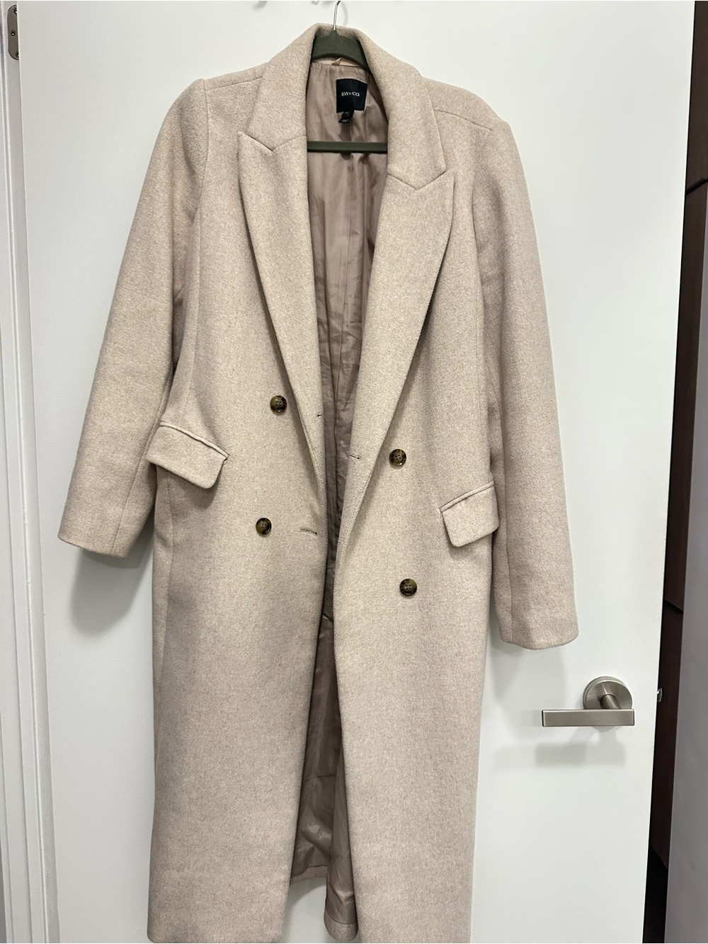 RW&CO. Double-Breasted Long Trench Coat in Light Cream